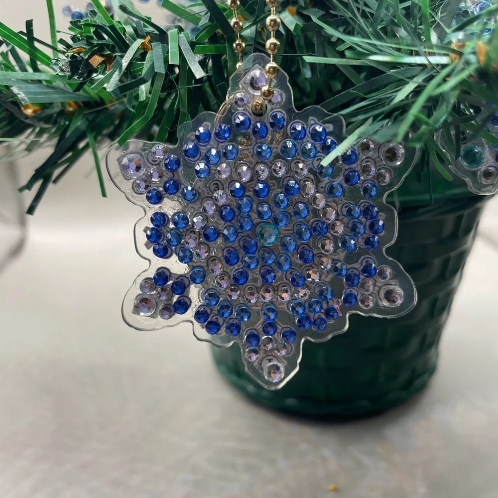 4 Christmas rhinestone snowflake ornaments. Handmade. Decorated on both sides.